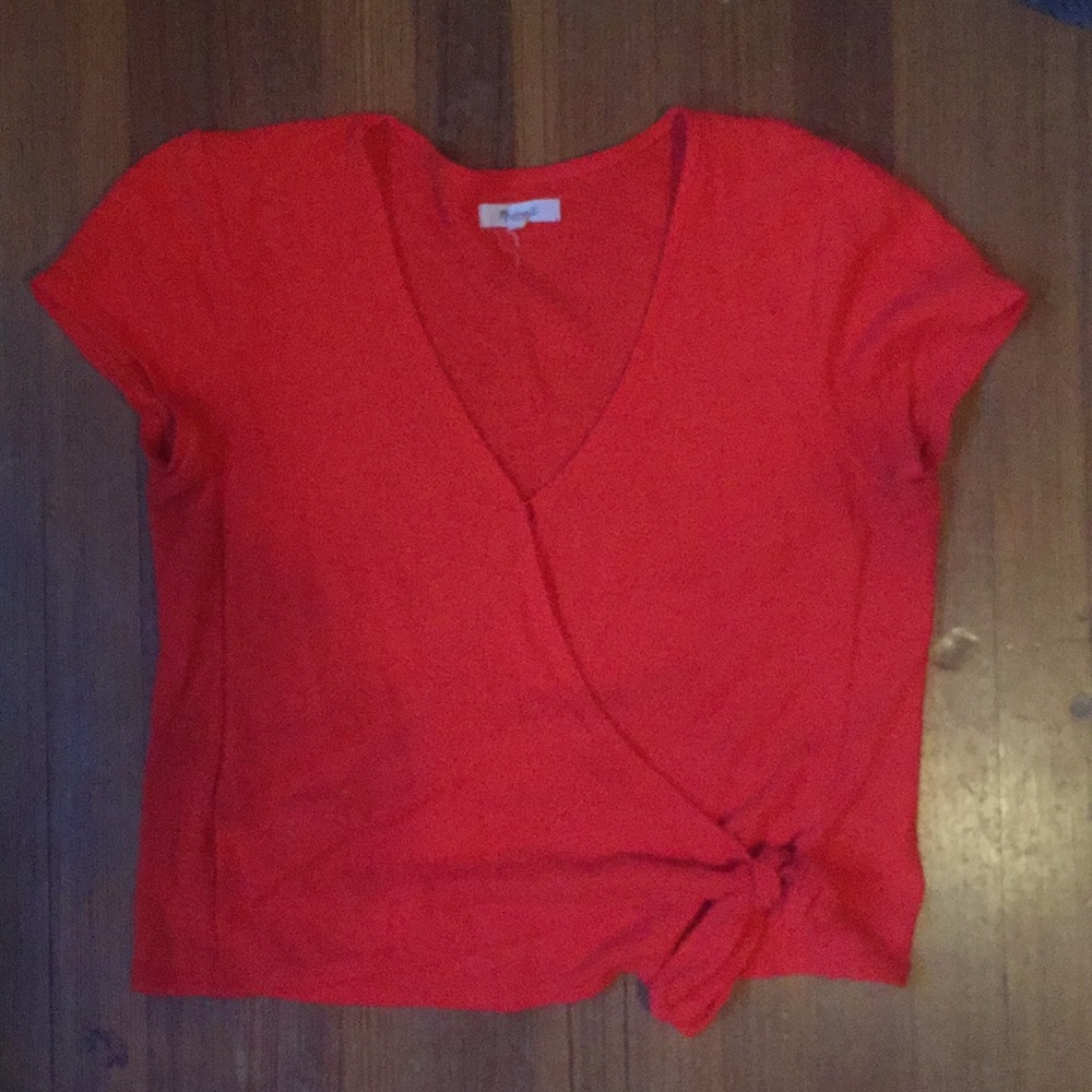 Red Madewell Miller stretch-cotton wrap top